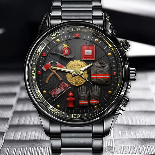 Guardian of Flames Personalized Watch - Your Name in the Firefighter's Badge