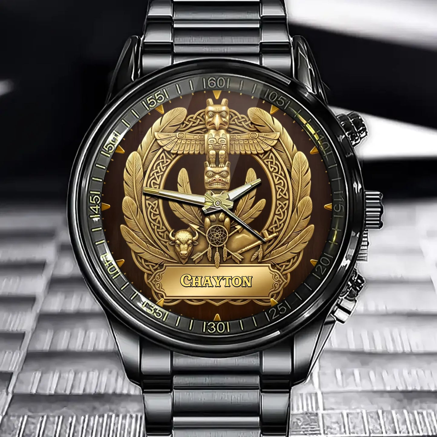 Personalized Watch with Custom Native American Totem Pole Design