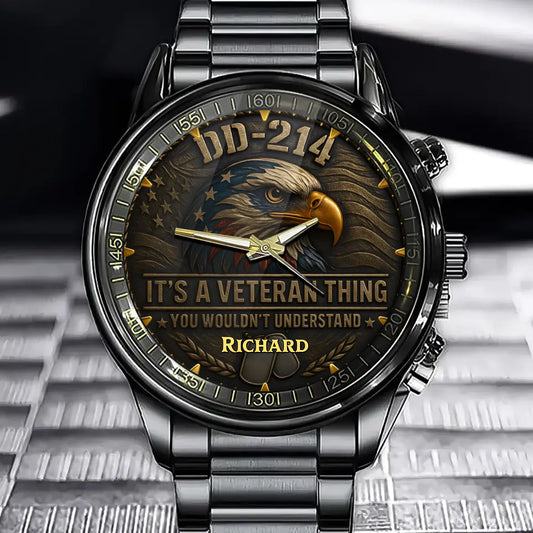 Personalized Veteran's Watch - Featuring A U.S. Eagle And Military Tag With Customizable Name
