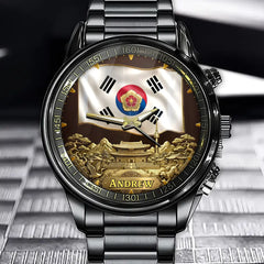 Personalized Golden Korea Legacy Watch – Custom Name, Cultural Symbols