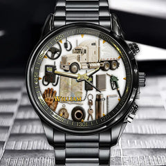 Personalized Trucking Lifestyle Watch - Custom Design Featuring Large Cargo Vehicle, Steering Wheel & Communication Radio