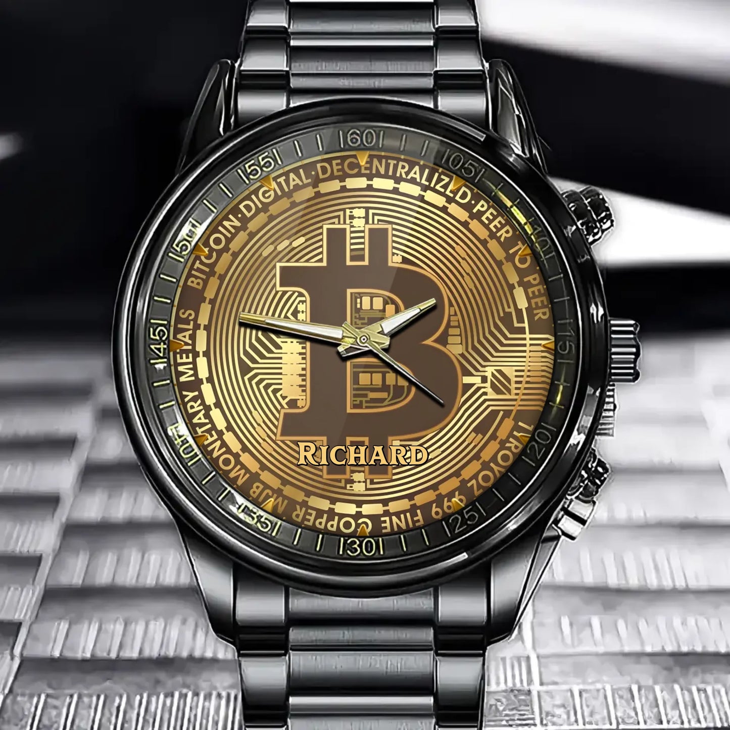 Personalized Crypto Collector’s Watch – Custom Bitcoin Design with Your Name