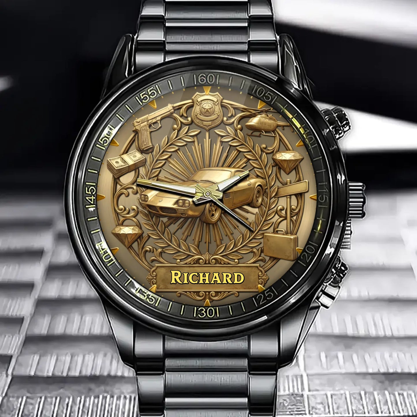 Personalized Urban Heist Watch – Add Your Name, Crime & Luxury Theme
