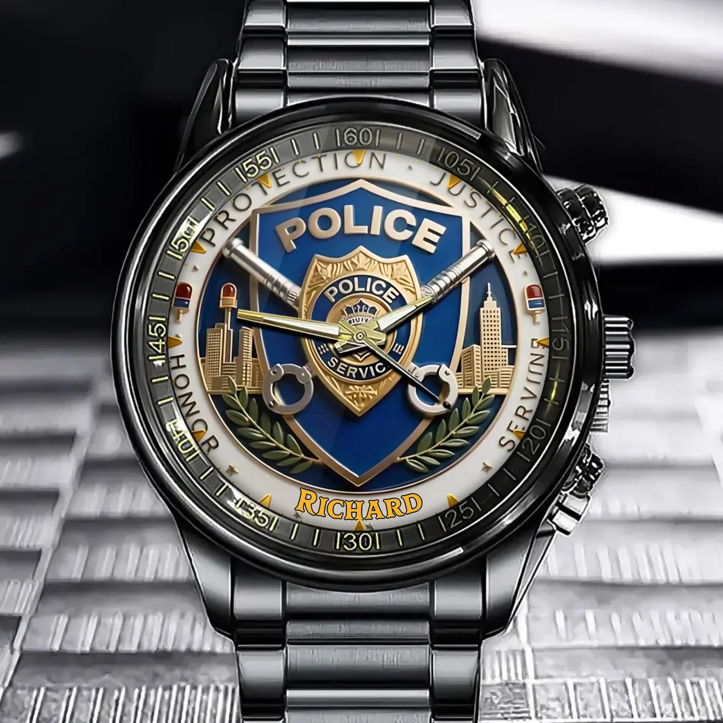 Personalized Police Honor Gift Watch - Service Detail Design with Custom Name Customization
