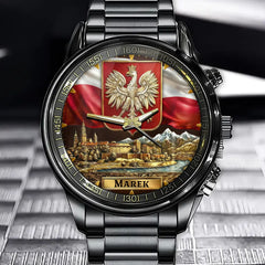Personalized Name Poland Flag Emblem Watch – Polish Pride Gift