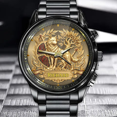Personalized Nordic Wolf Crest Watch – Custom Name, Mythic Heritage