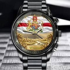 Personalized England Coat Of Arms Watch - Custom Engraving For National Pride