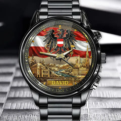 Personalized Austrian Coat of Arms Watch - Custom Engraving for National Pride