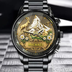 Personalized Alpine Mountain Glory Watch – Custom Name For Outdoor Enthusiasts