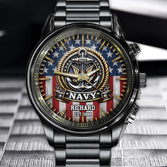 Personalized Veteran Pride Watch - Custom Military Emblem Dial