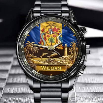 Personalized Barbados Coat of Arms Watch - A Timeless Symbol of National Pride