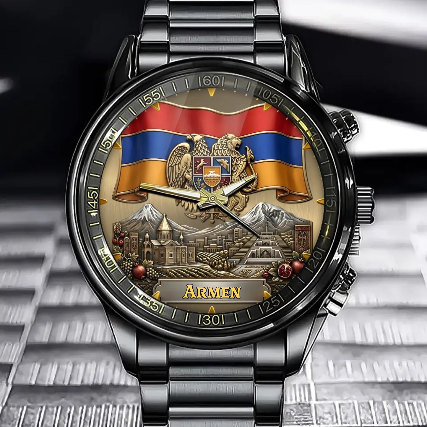 Personalized Armenia Heritage Watch – Custom Name With Armenian Flag and Crest