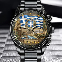 Personalized Greece Heritage Watch – Custom Name With Flag and Iconic Landmarks