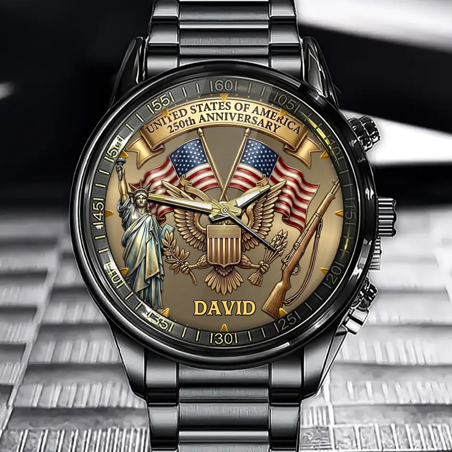 Personalized USA 250th Anniversary Watch – Custom Name Patriotic Commemorative