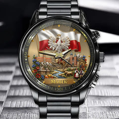 Personalized Poland Heritage Watch – Custom Name With Polish Flag and National Emblem