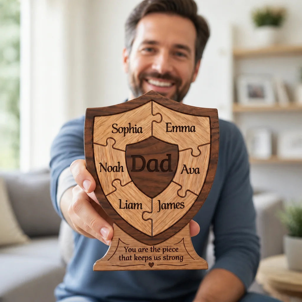 Custom Wooden Art Puzzle - Personalized Wooden Gear Puzzle For Dad, Family Keepsake Gift copy