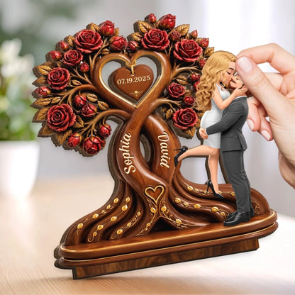 Custom Rose Tree Wooden Plaque - Personalized Anniversary Gifts For Couples, Husband & Wife - Love Grows Forever