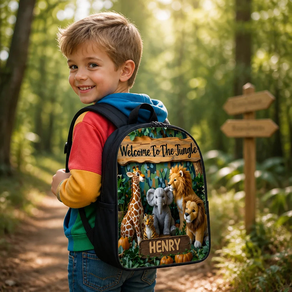 Custom Jungle Backpack - Personalized Safari Animal School Gift