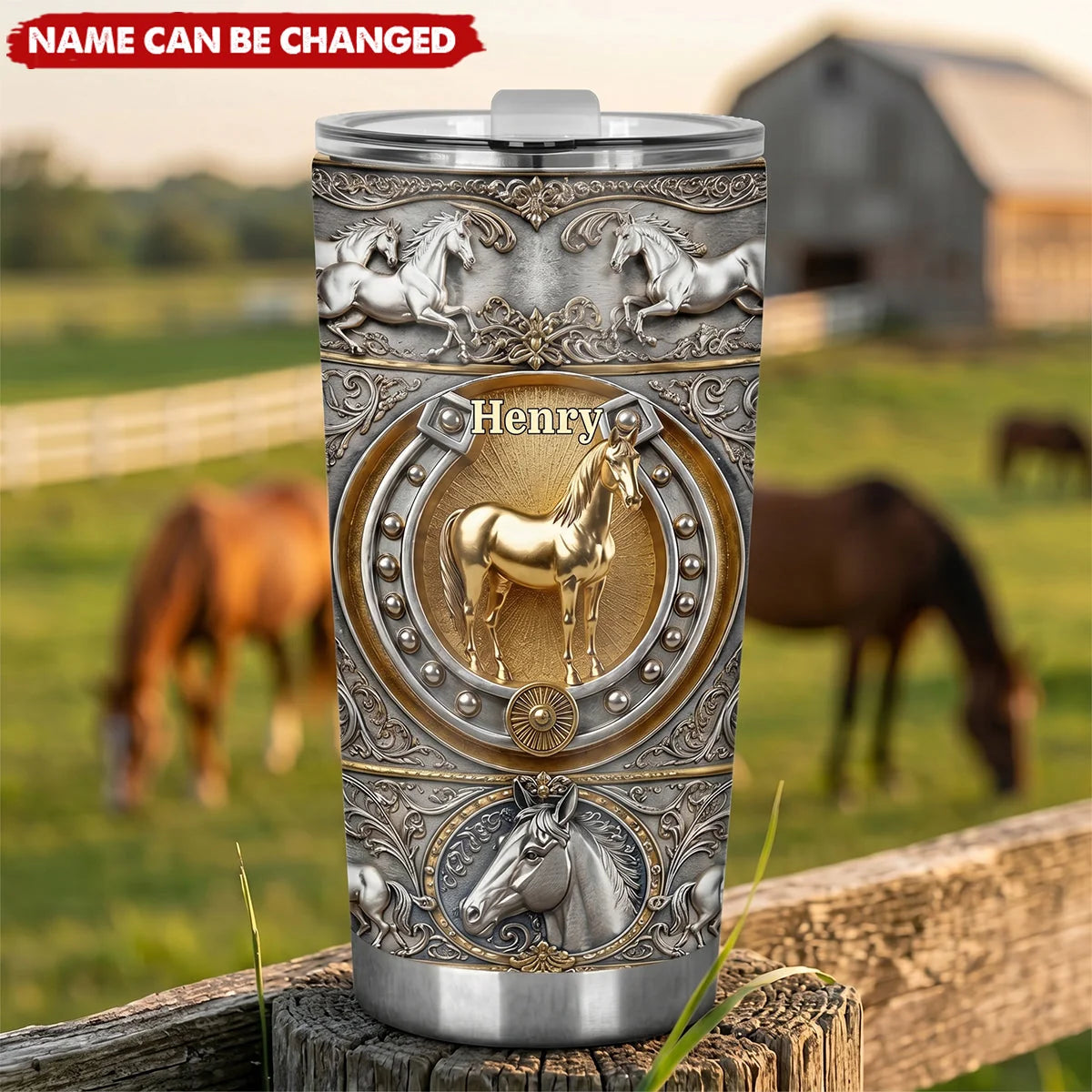 Custom Western Horse Tumbler - Personalized Name Cowboy Style Gift