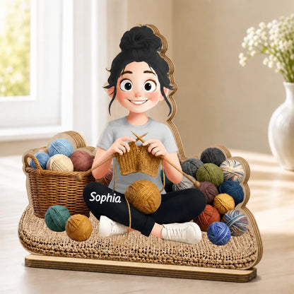 Custom Wooden Crochet Girl Ornament - Personalized Gifts For Knitters & Yarn Lovers