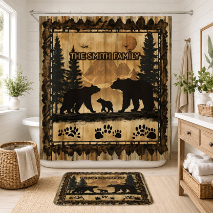 Custom Bathroom Set - Personalized Rustic Bear Family Bathroom Decor - Woodland Cabin Home Gift