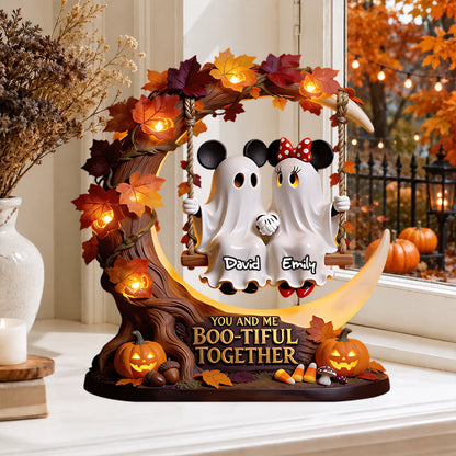 Custom Wooden Ghost Couple Plaque - Personalized Halloween Gifts For Couples - Boo-tiful Together