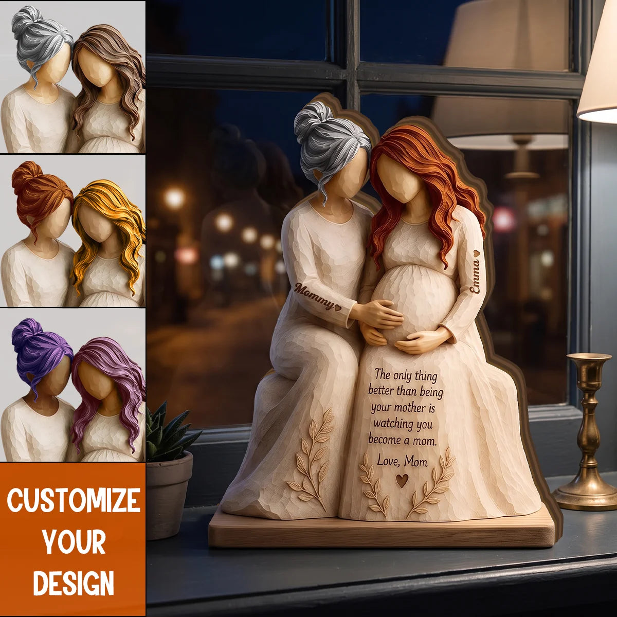 Custom Mother Daughter Wooden Plaque - Personalized Pregnancy Gifts For Mom & Daughter - Watching You Become A Mother