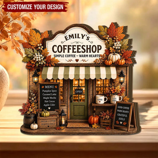 ustom Autumn Coffee Shop Wooden Plaque - Personalized Fall Decor For Coffee Lovers - Simple Coffee, Warm Hearts
