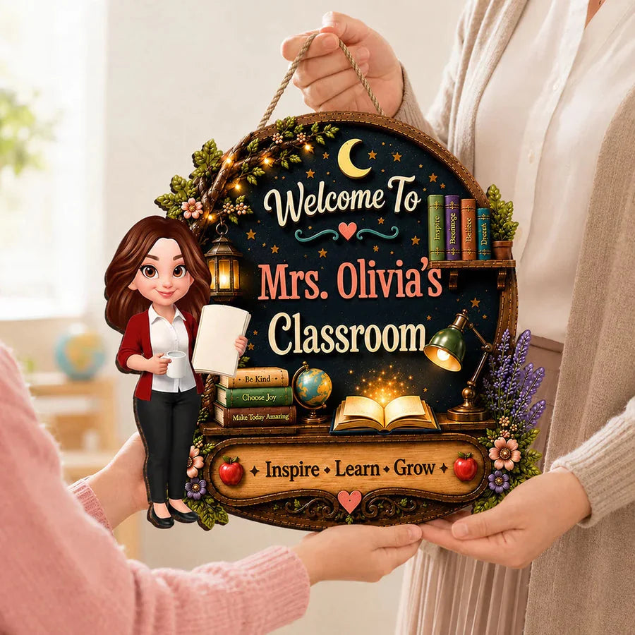 Custom Teacher Wooden Sign - Personalized Classroom Decor For Teachers - Inspire, Learn & Grow