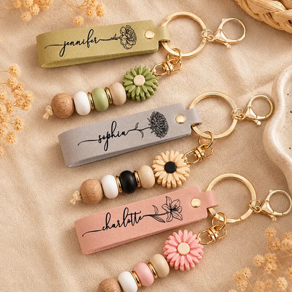 Custom Birth Flower Leather Keychain - Personalized Gifts For Women - Bloom Where You’re Planted