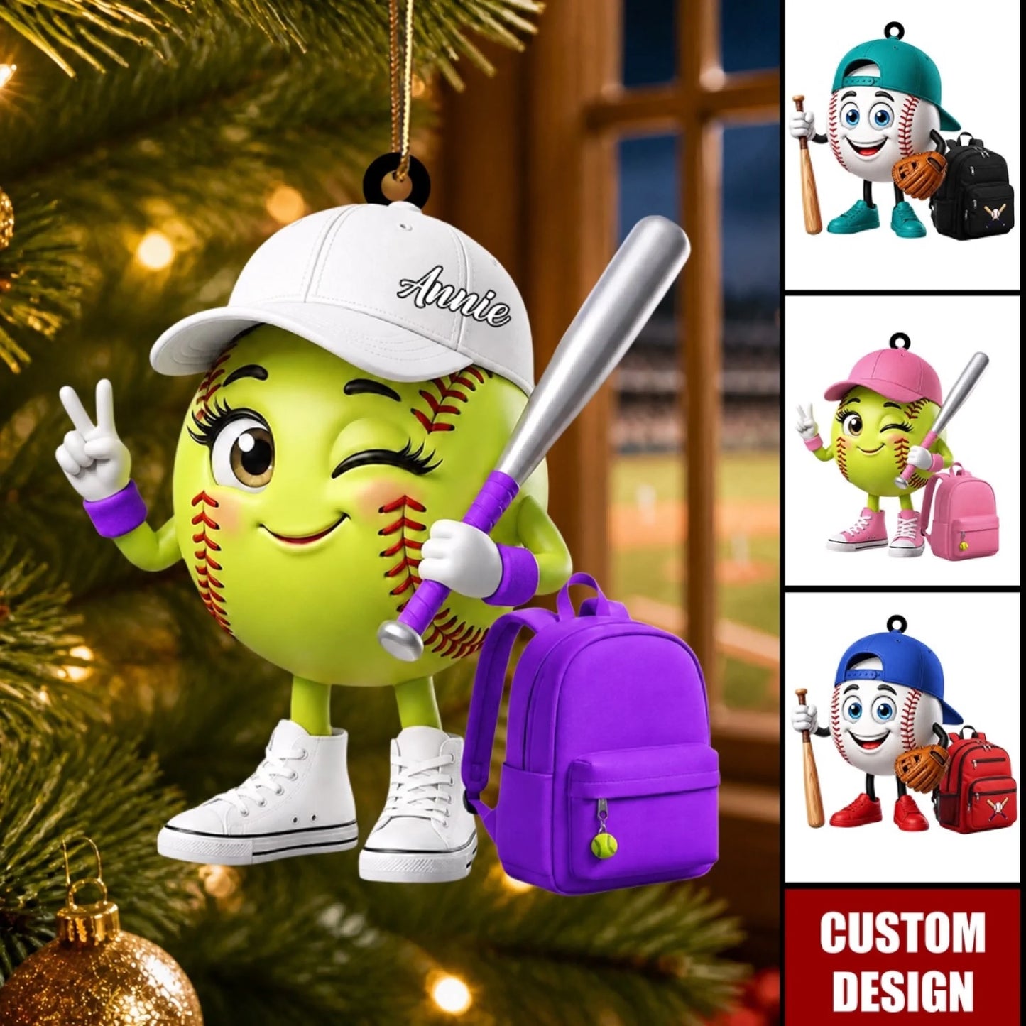 Personalized Cute Baseball Softball Mascot Ornament -_yyth (3)