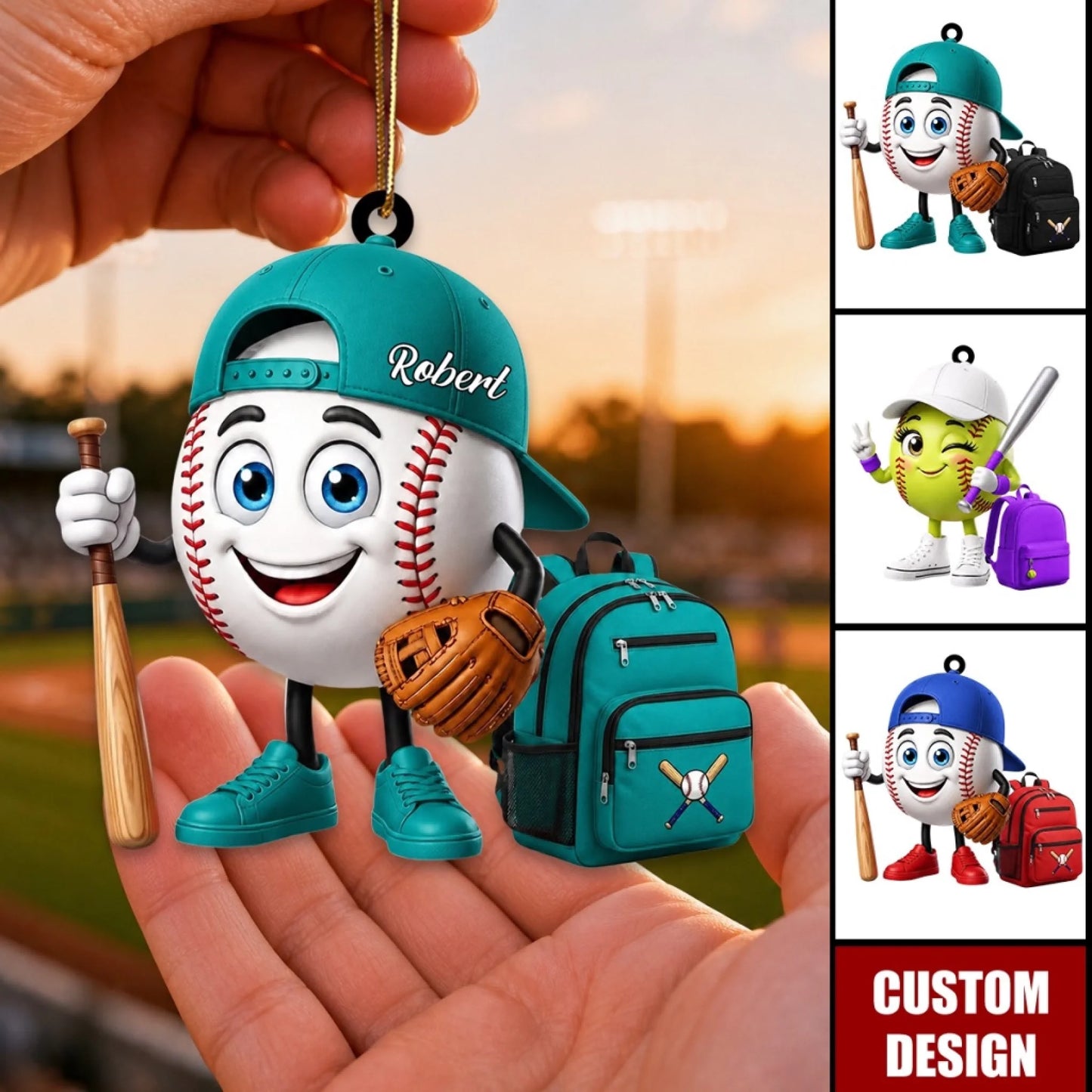 Personalized Cute Baseball Softball Mascot Ornament -_yyth (2)