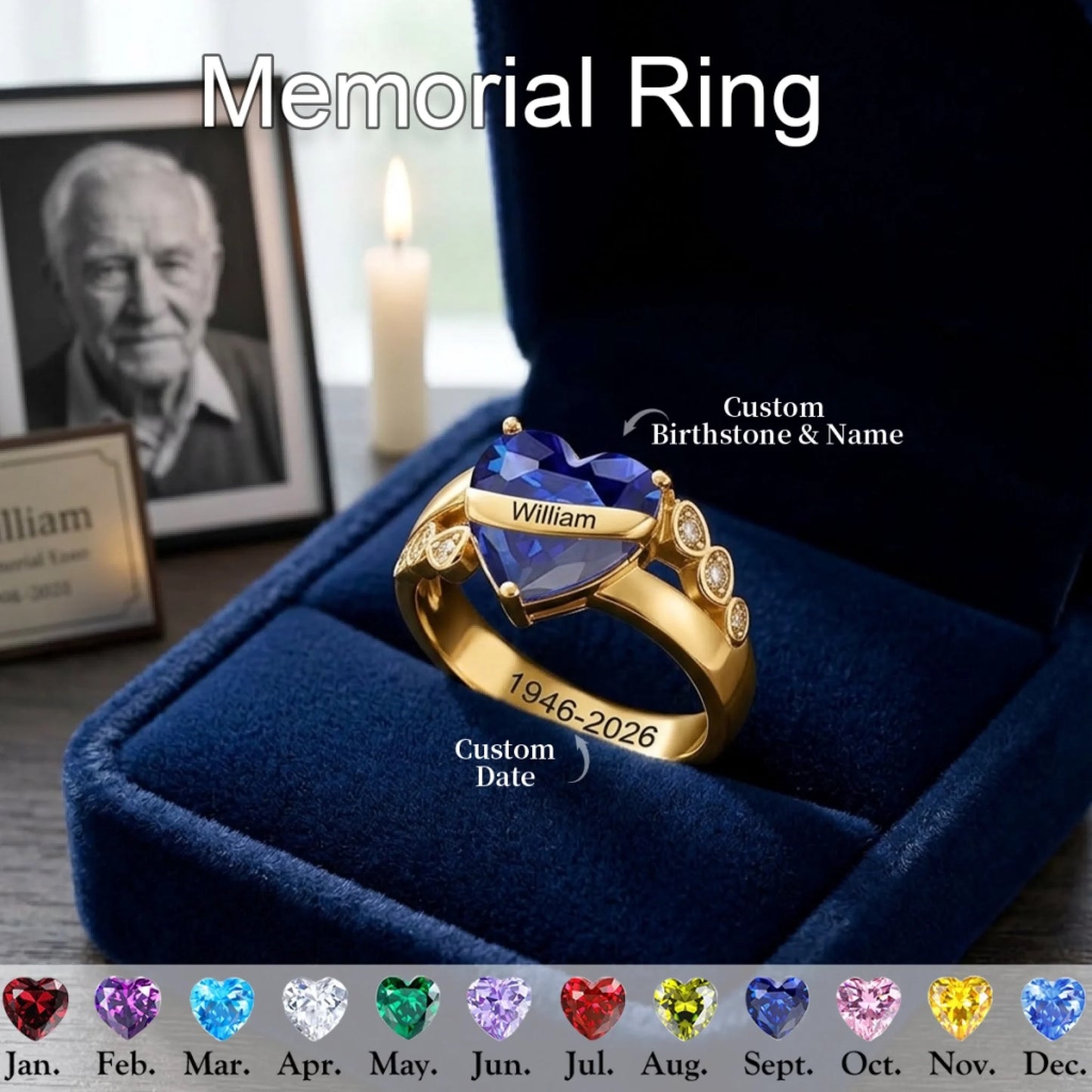 Personalized Memorial Birthstone Ring_ Hug From Heaven_yyt