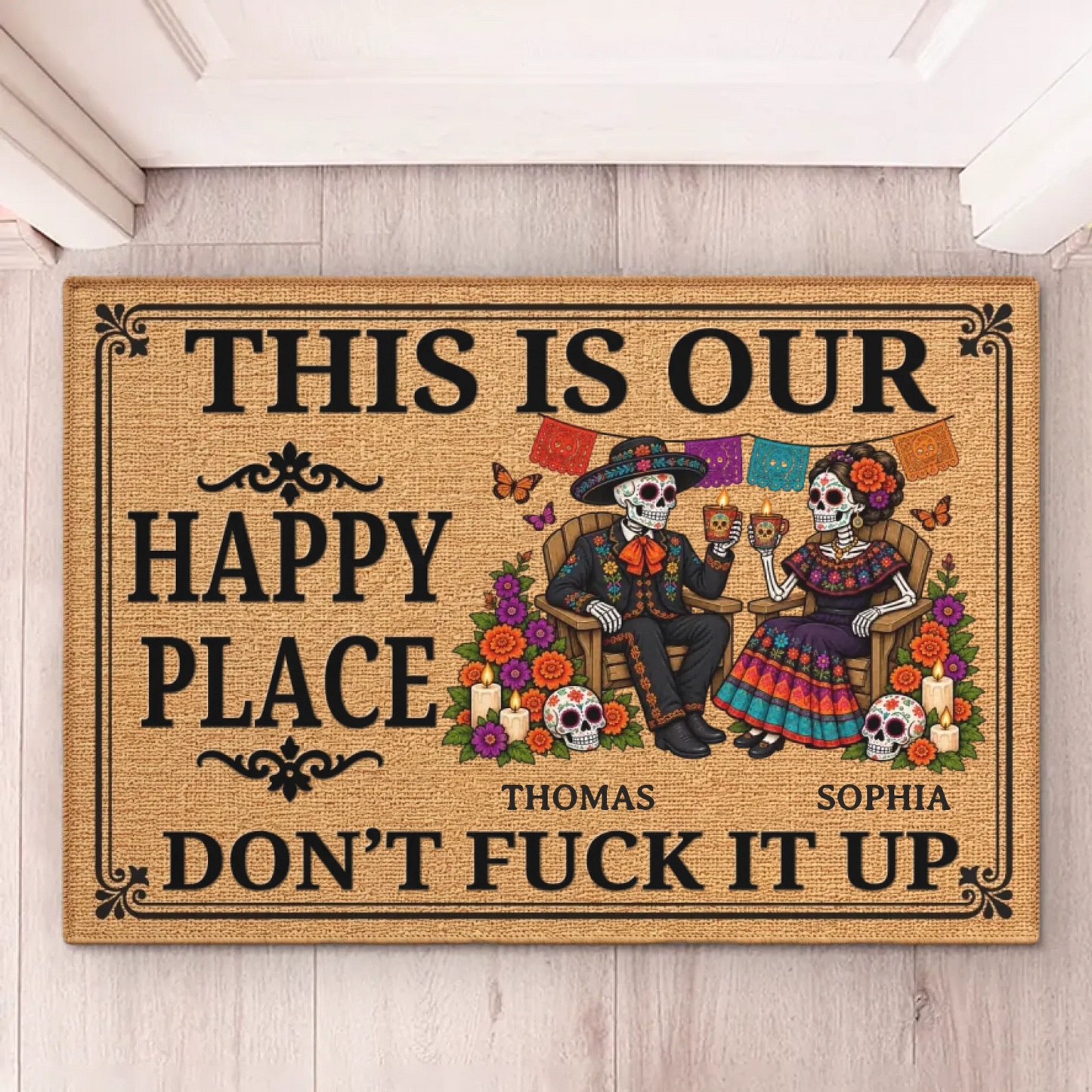Custom Day Of The Dead Home Decor Decorative Mat - Personalized  Anniversary Wedding Gifts For Husband And Wife, Him And Her - Love You To Death