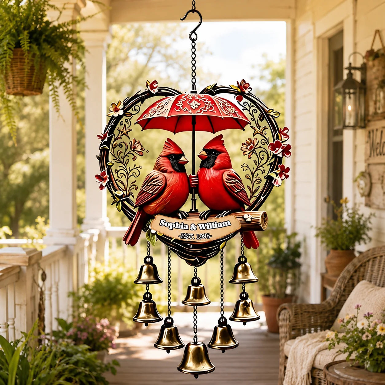 Custom Acrylic Cardinal Couple Wind Chime - Personalized Garden Gifts For Husband & Wife - Together Through Every Season
