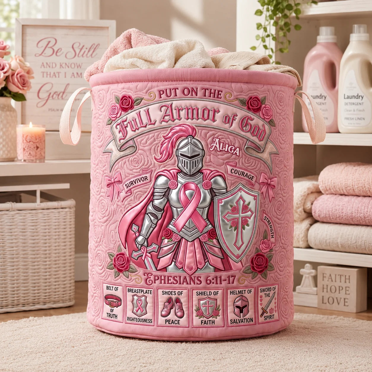 Custom Armor Of God Laundry Basket - Personalized Christian Gifts For Women - Faith Over Fear