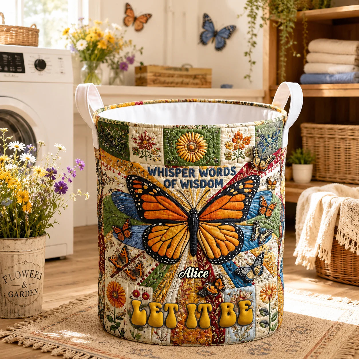 Custom Butterfly Laundry Basket - Personalized Gifts For Women - Let It Be, Let It Bloom