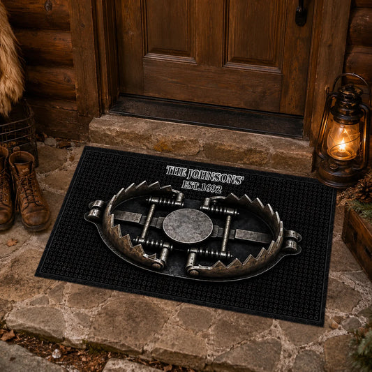 Custom Bear Trap Doormat - Personalized Halloween Porch Decor - The Porch Bites Back
