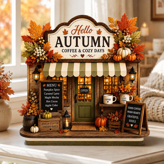 Custom Autumn Coffee Shop Wooden Plaque - Personalized Fall Decor For Coffee Lovers - Simple Coffee, Warm Hearts