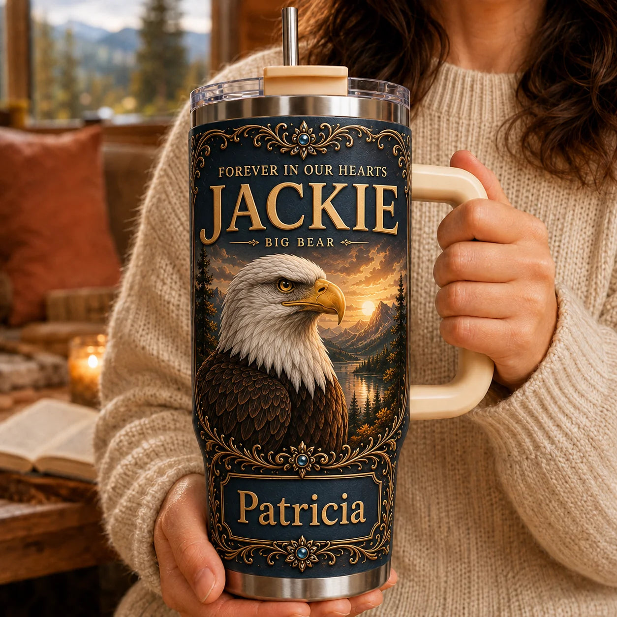 Custom Eagle Memorial Tumbler - Personalized Remembrance Gifts For Family - Your Memory Still Soars