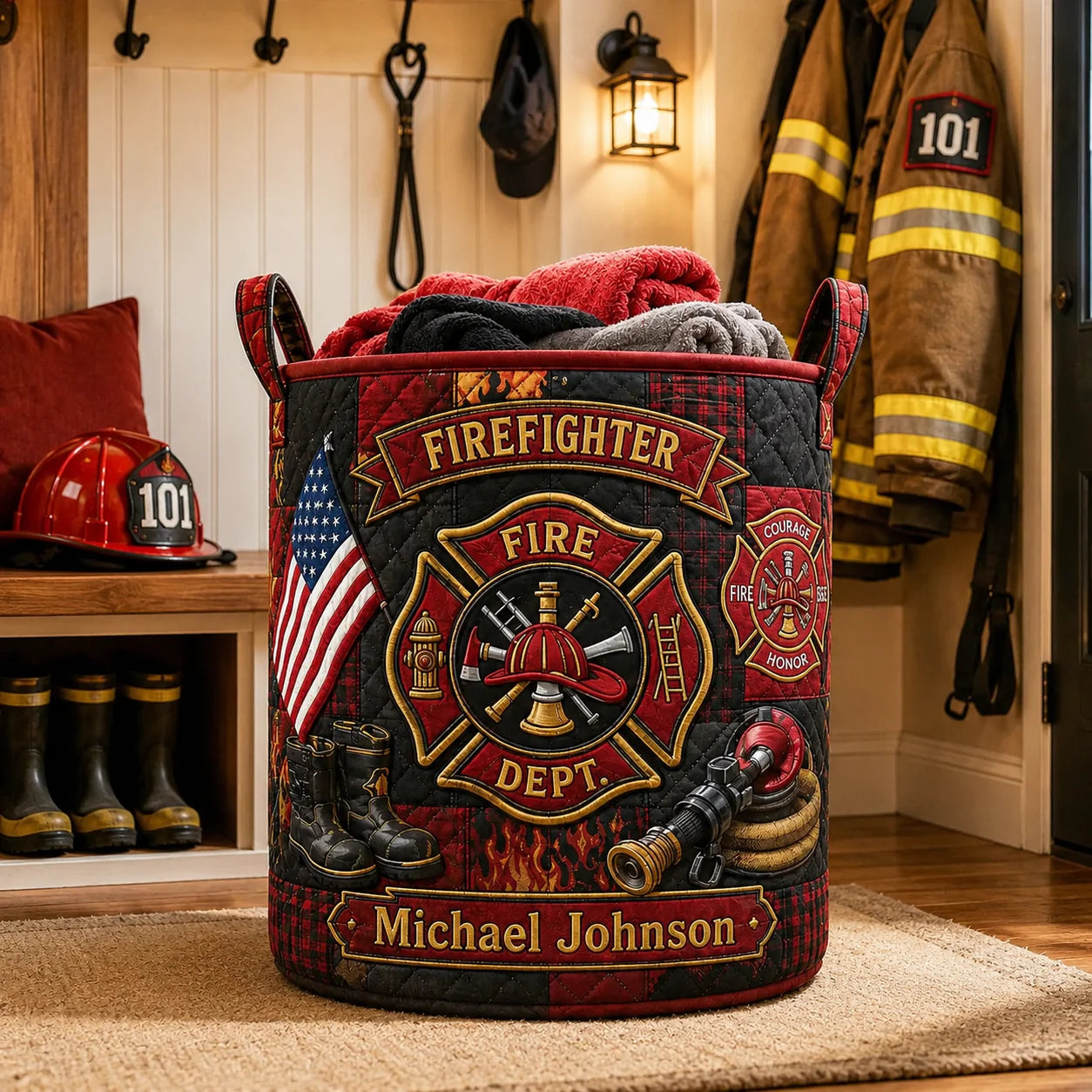 Custom Firefighter Laundry Basket - Personalized Gifts For Firefighters - Courage Lives Here