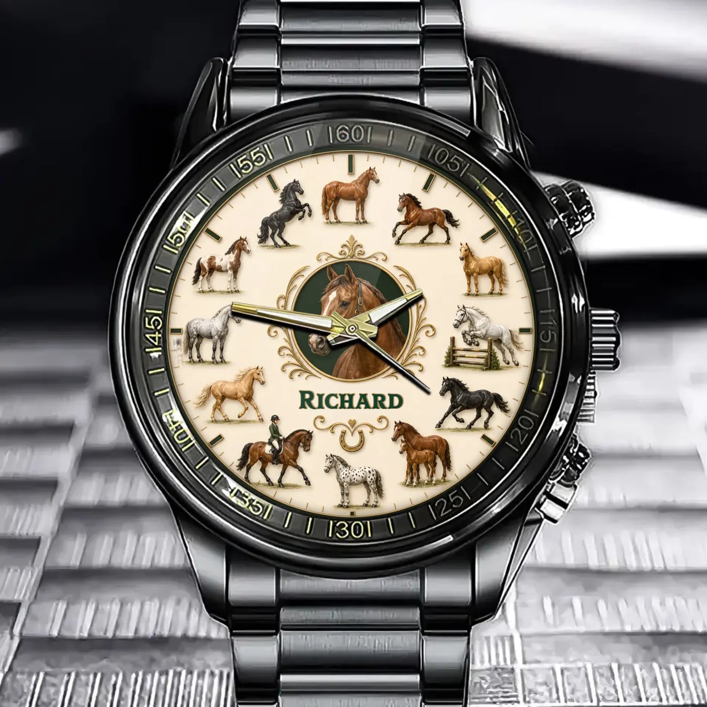 Custom 12 Horse Watch - Personalized Equestrian Gifts For Horse Lovers, Riders, Cowgirls, Horse Owners