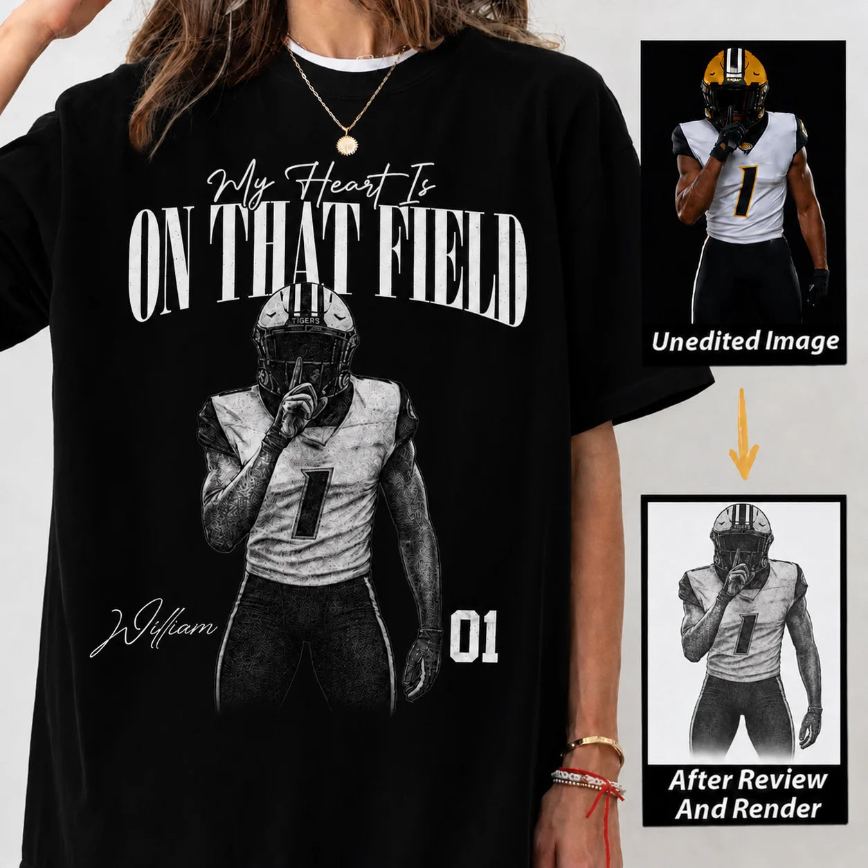 Custom Football Player Shirt - Personalized Photo Gifts For Football Moms - I’ll Always Be Your Biggest Fan
