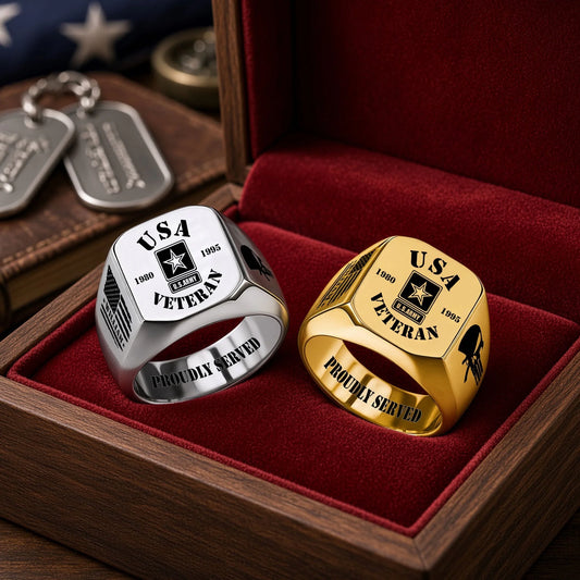Custom Veteran Engraved Ring - Personalized Military Gifts For Him - Proudly Served
