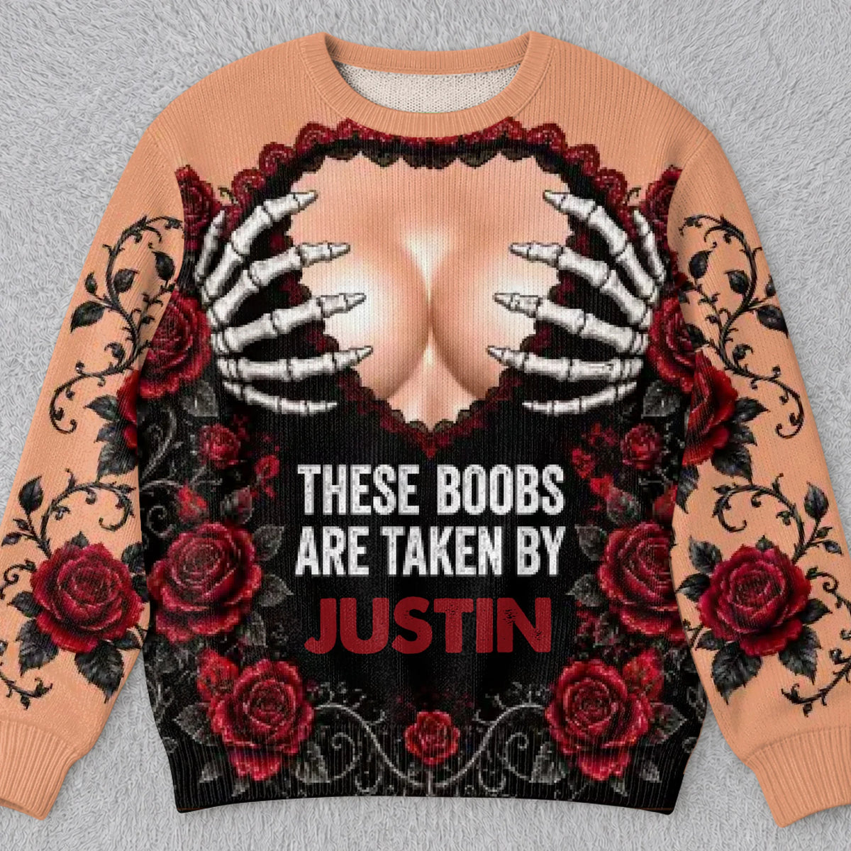 Custom Gothic Skeleton Sweater - Personalized Halloween Gifts For Couples - These Boobs Are Taken