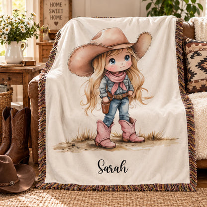 Custom Cowboy Cowgirl Blanket - Personalized Name Gift For Children - Wild West Dreams Start Here