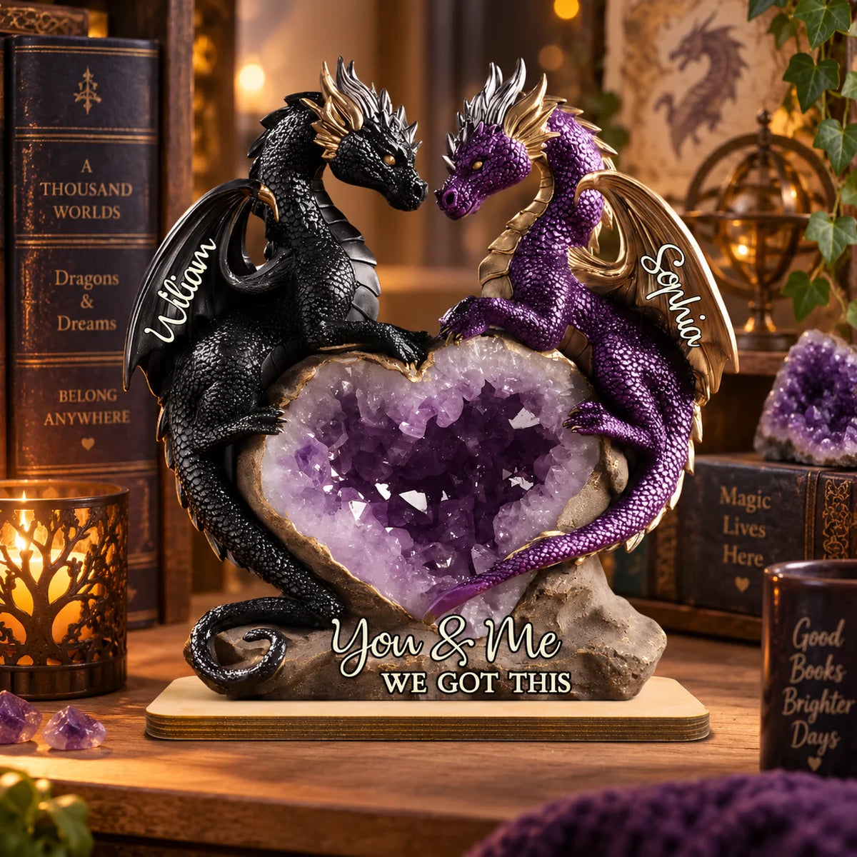 Custom Dragon Wooden Plaque - Personalized Couple Gift - You & Me, We Got This