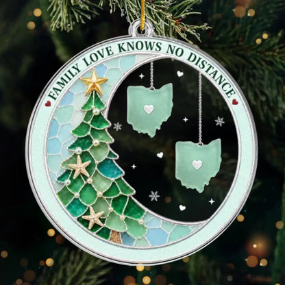 Custom Long Distance Acrylic Ornament - Personalized Christmas Birthday Gifts For Mom, Dad, Brother, Sister - Connected By Heart Never Apart