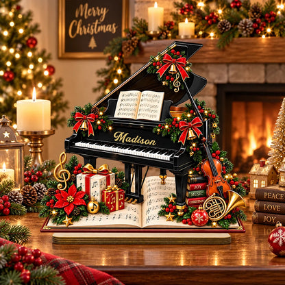 Custom Grand Piano Wooden Plaque - Personalized Christmas Gift For Pianists & Music Teachers - A Melody To Remember