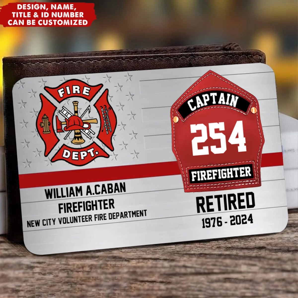 Firefighter Helmet Shield Custom Name Metal Wallet